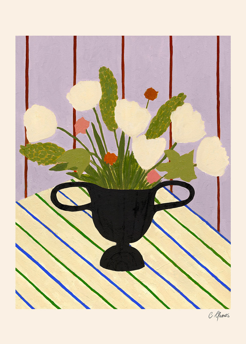 The Poster Club  丹麥 |  Carla Llanos, Flowers on Striped Cloth