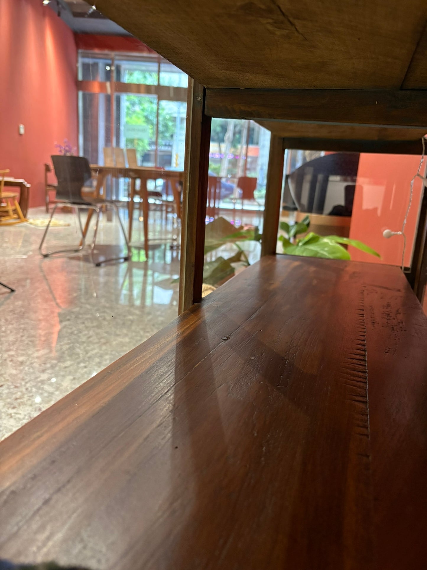 QV25019, 印度, 老柚木滑門玻璃展示櫃