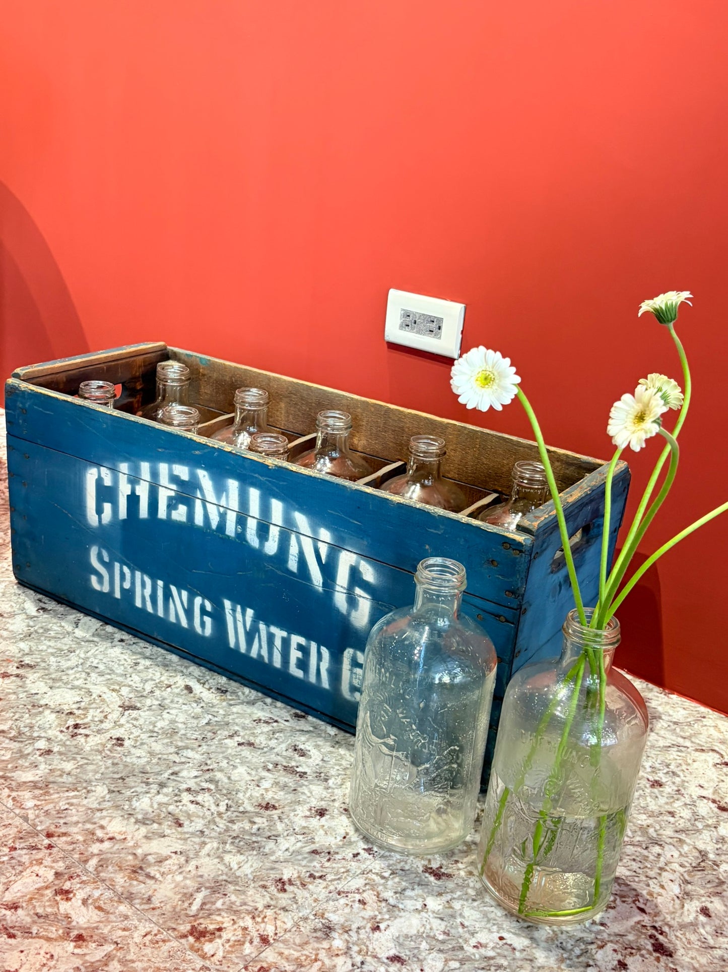 QV25041, 美國,  Chemung Spring Water Co. 壓印厚玻璃瓶（原木箱・10 瓶組）